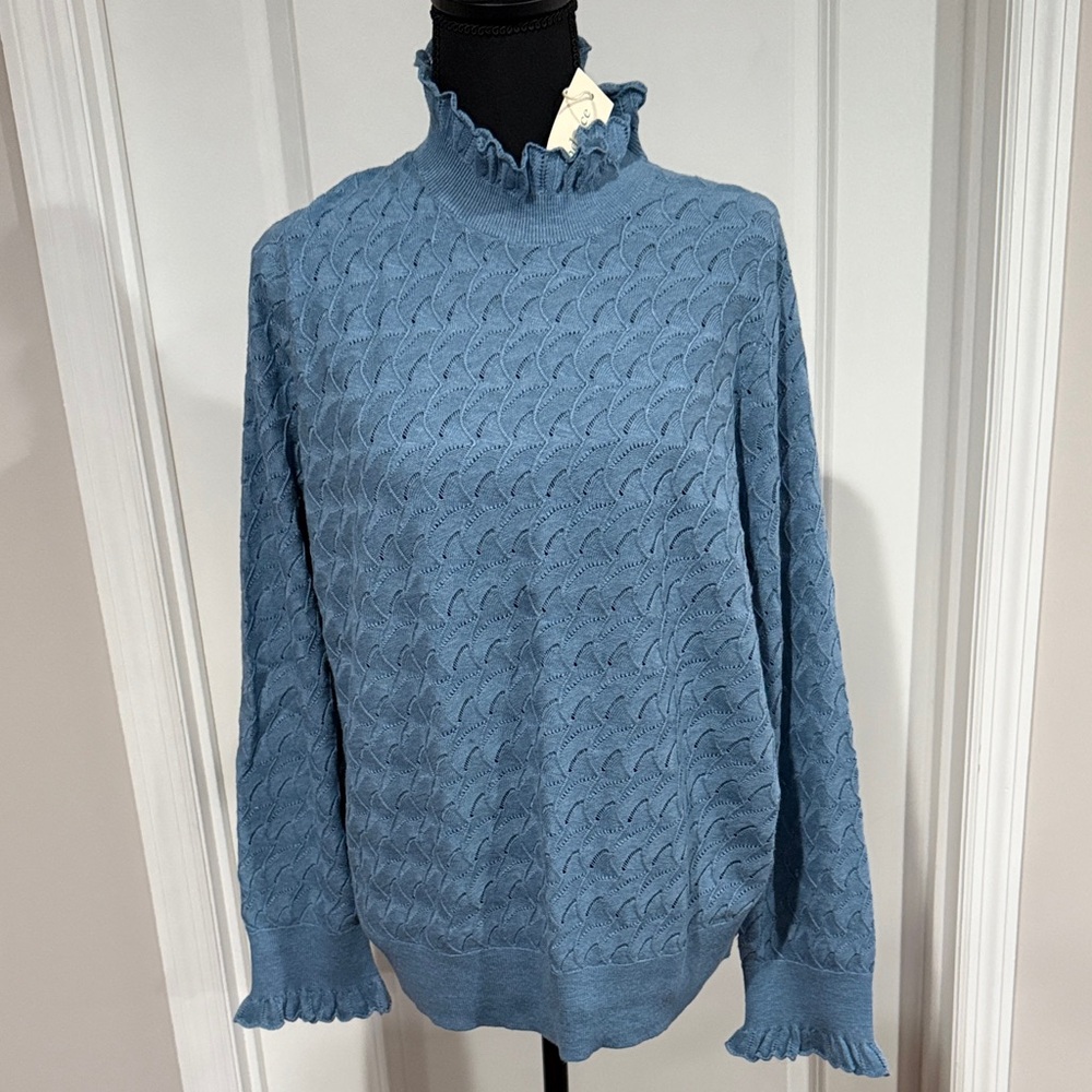 Sundance Cotton Blend ruffle turtleneck sweater XXL -NWT color blue
